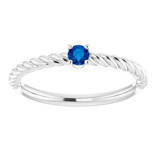White Gold Ring 14 Karat 3 mm Lab Grown Blue Sapphire Solitaire Rope Ring