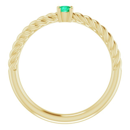 Yellow Gold Ring 14 Karat 3 mm Lab Grown Emerald Solitaire Rope Ring