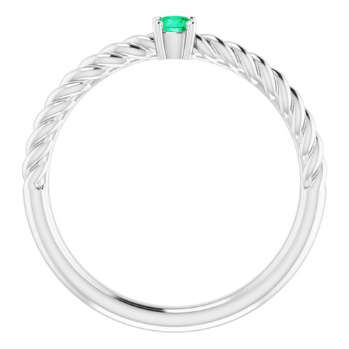White Gold Ring 14 Karat 3 mm Lab Grown Emerald Solitaire Rope Ring
