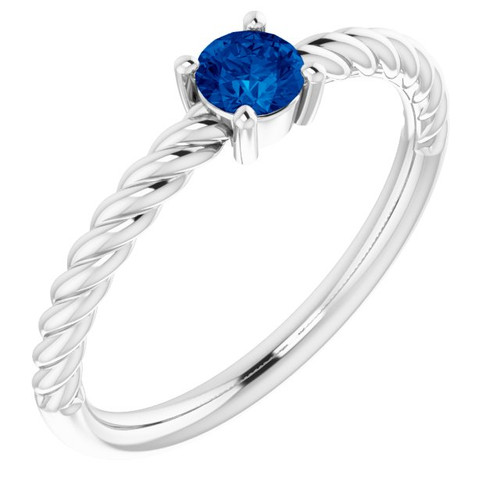 Sterling Silver 4 mm Lab Grown Blue Sapphire Solitaire Rope Ring