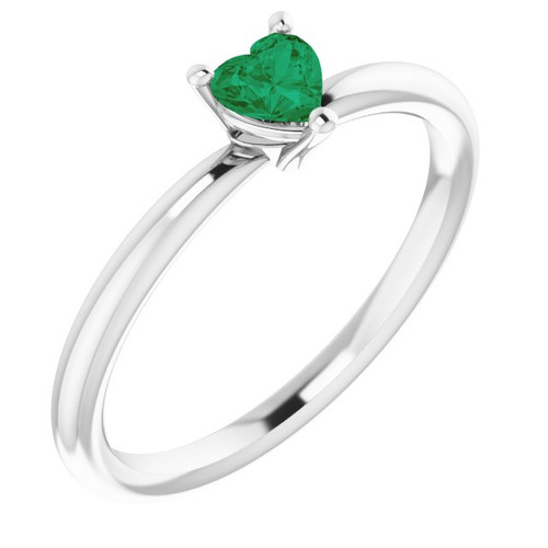 White Gold Ring 14 Karat Lab Grown Emerald Solitaire Ring