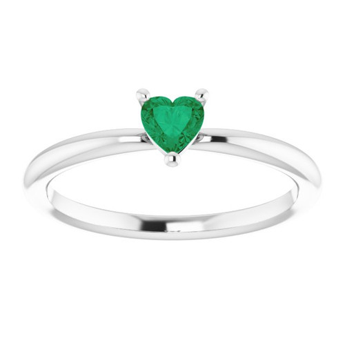 White Gold Ring 14 Karat Lab Grown Emerald Solitaire Ring
