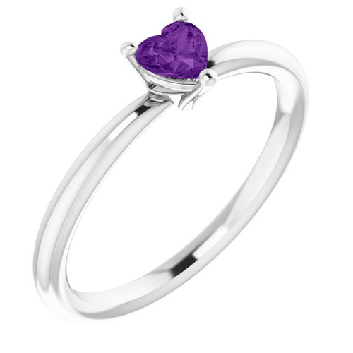 White Gold Ring 14 Karat Natural Genuine AAA Amethyst Solitaire Ring