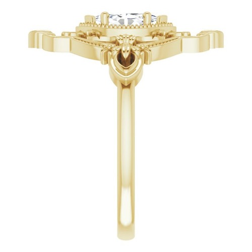 Yellow Gold Ring 14 Karat  Lab Grown Moissanite Vintage Inspired Ring