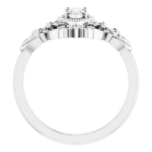 White Gold Ring 14 Karat  Lab Grown Moissanite Vintage Inspired Ring