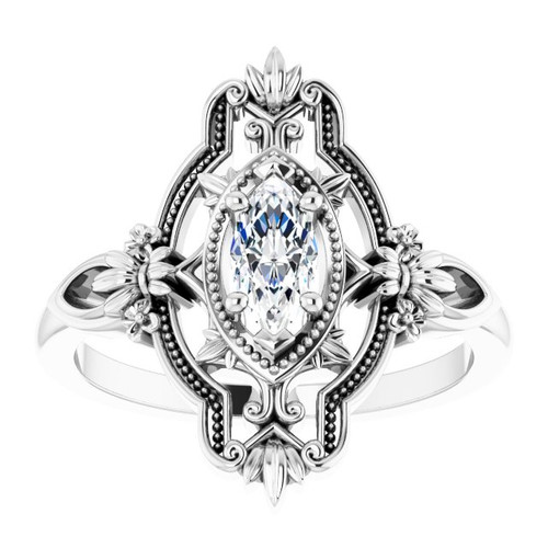 Sterling Silver  Lab Grown Moissanite Vintage Inspired Ring