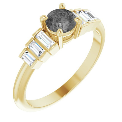 Yellow Gold Ring 14 Karat Natural Gray Spinel and 0.33 Carat Natural Diamond Ring