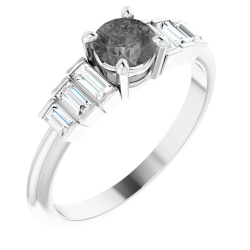 Sterling Silver Natural Gray Spinel and 0.33 Carat Natural Diamond Ring