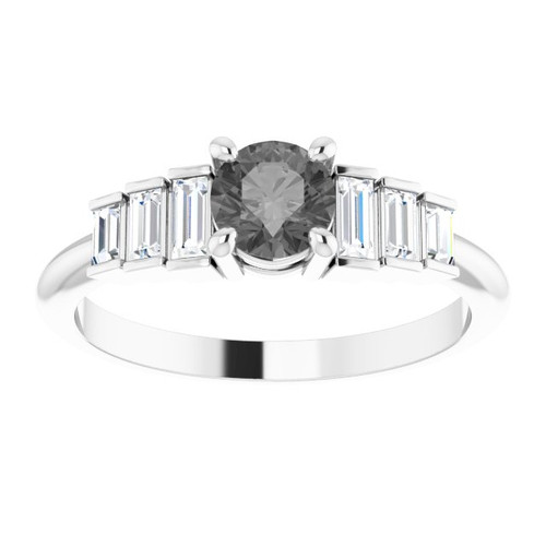 White Gold Ring 14 Karat Natural Gray Spinel and 0.33 Carat Natural Diamond Ring