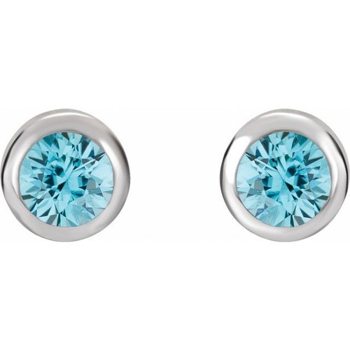 14 Karat White Gold Blue Zircon Earrings.
