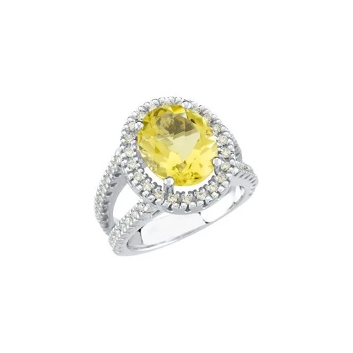 14 Karat White Gold Natural Lemon Quartz & 1/2 CTW Natural Diamond Ring – 12 x 10 mm