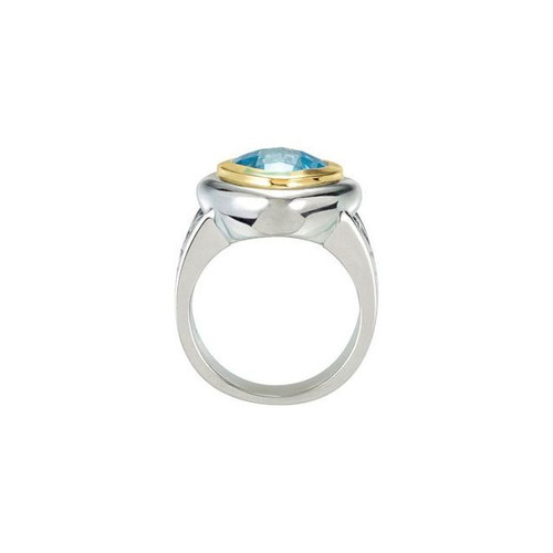 Genuine Topaz Ring in Sterling Silver and 14 Karat Yellow Gold 10mm Checkerboard Sky Genuine Topaz Ring