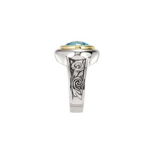 Genuine Topaz Ring in Sterling Silver and 14 Karat Yellow Gold 10mm Checkerboard Sky Genuine Topaz Ring