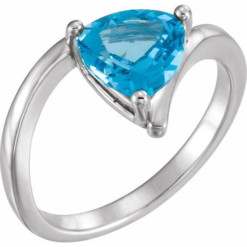 Genuine Swiss Blue Trillion Cut Topaz Ring in 14 Karat White Gold