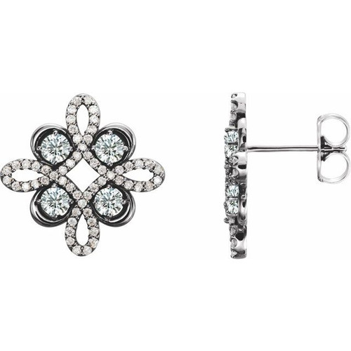 14 Karat White Gold 0.75 Carat Lab Made Diamond Floral Earrings