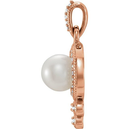 14 Karat Rose Gold Freshwater Pearl 6mm & 0.12 Carat Diamond Pendant.