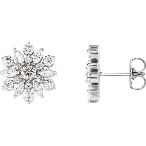 14 Karat White Gold 1.00 Carat Lab Made Diamond Floral Earrings