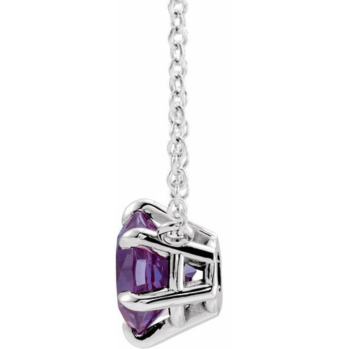 Created Alexandrite Gem, 6mm Round GEM in Platinum Solitaire 16" Necklace.