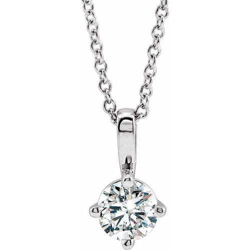 Genuine Sapphire Necklace in 14 Karat White Gold Sapphire Solitaire 16-18" Necklace .