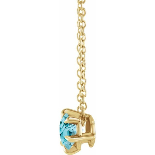 Genuine Aquamarine Necklace in 14 Karat Yellow Gold Aquamarine Solitaire 16-18" Necklace.