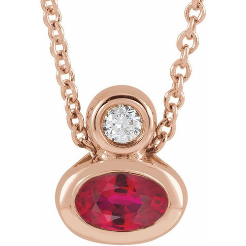 14K Rose 5x3 mm Oval Lab-Grown Blue Sapphire & .03 CT Natural Diamond 16-18" Necklace