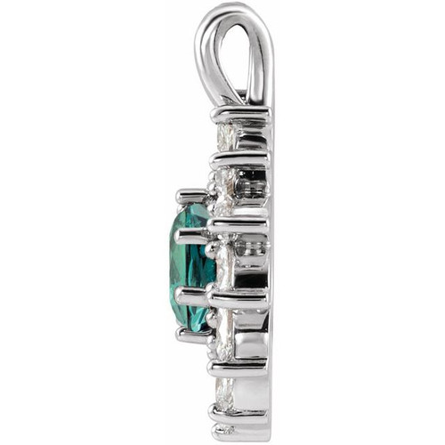 14K White Lab-Grown Alexandrite & 5/8 CTW Natural Diamond Halo-Style Pendant.