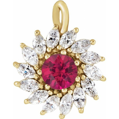 14K Yellow Lab-Grown Ruby & 5/8 CTW Natural Diamond Halo-Style Pendant.