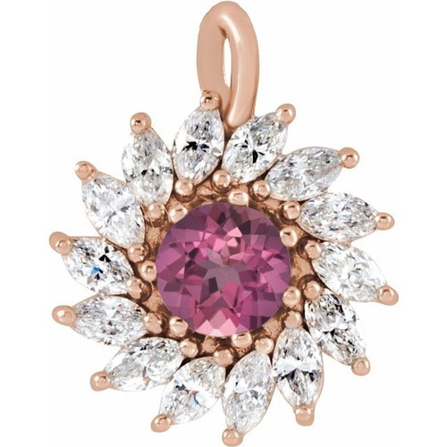 14K Rose Natural Pink Tourmaline & 5/8 CTW Natural Diamond Halo-Style Pendant.