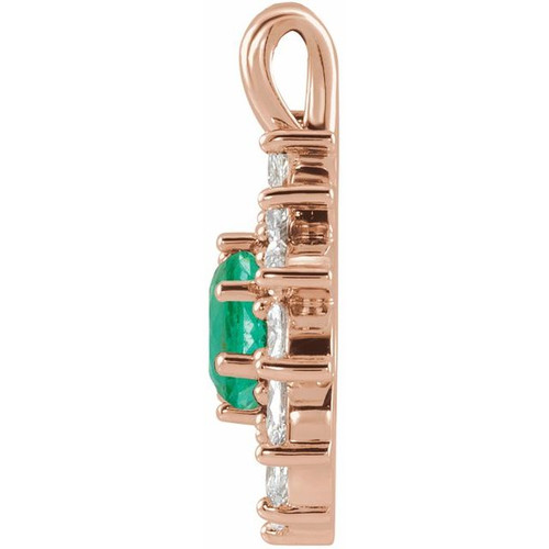 14K Rose Lab-Grown Emerald & 5/8 CTW Natural Diamond Halo-Style Pendant.