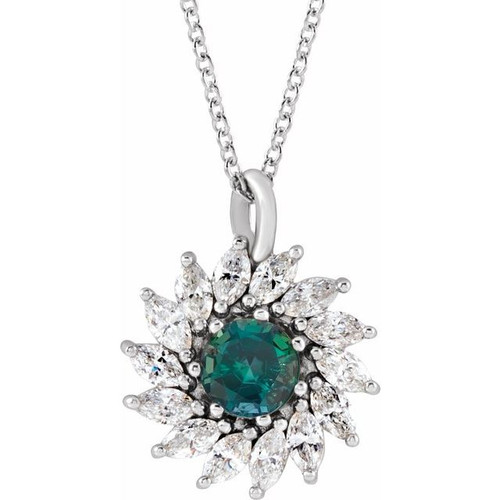 14K White Lab-Grown Alexandrite & 5/8 CTW Natural Diamond Halo-Style 16-18" Necklace.