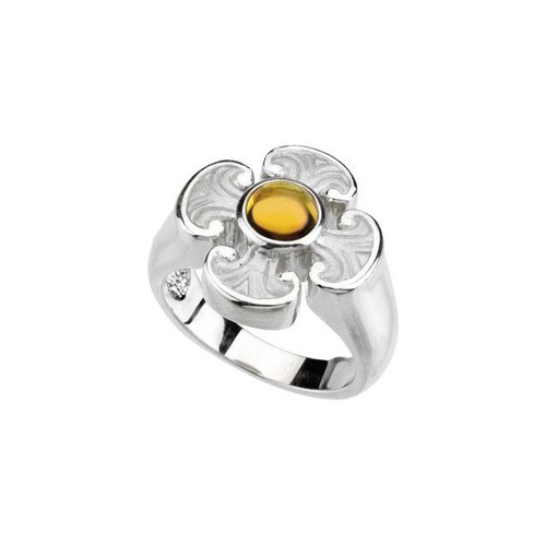Yellow Citrine Ring in 14 Karat White Gold Citrine Maltese Cross Ring