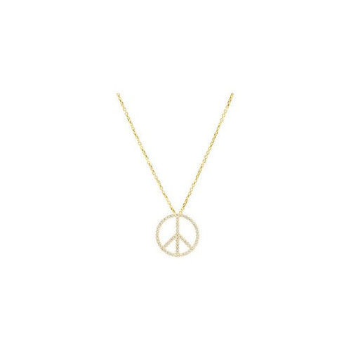 14 Karat Yellow Gold Diamond Peace Sign Necklace 0.33 Carat Total Weight, 16 Inch - $1,711