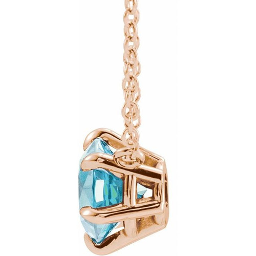 Genuine Aquamarine Necklace in 14 Karat Rose Gold Aquamarine Solitaire Style 18 inch Necklace