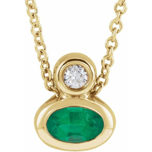 14K Yellow 5x3 mm Oval Lab-Grown Blue Sapphire & .03 CT Diamond 16-18" Necklace.