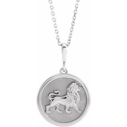 Sterling Silver Natural Diamond Lion Necklace 0.02 CTW, 16-18 Inch - $215