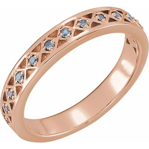 Real Aquamarine Round Gems set in 14 Karat Rose Gold Stackable Ring   .