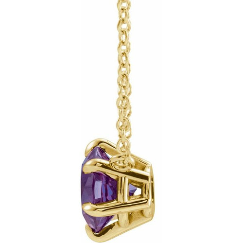 Created Alexandrite Necklace in 14 Karat Yellow Gold Solitaire 16" Necklace