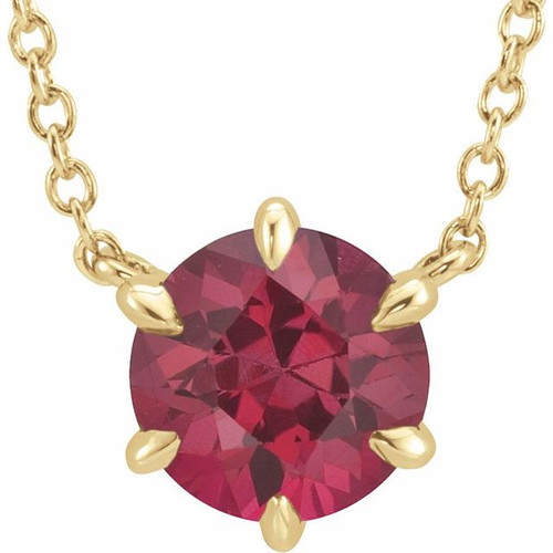  Created Ruby Necklace in 14 Karat Yellow Gold Chatham Created Ruby Solitaire 16" Necklace 