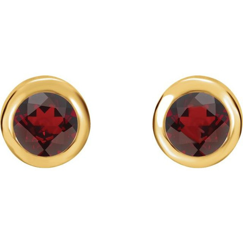 Genuine Red Garnet Earrings in 14 Karat Yellow Gold