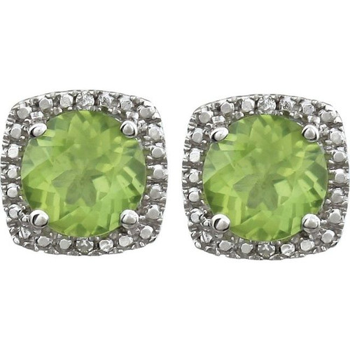 Sterling Silver Peridot and 0.15 Carat Diamond Earrings