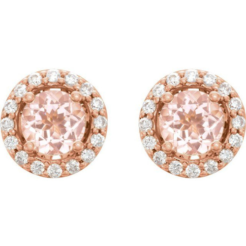 14 Karat Rose Gold Morganite & 0.20 Carat Diamond Earrings