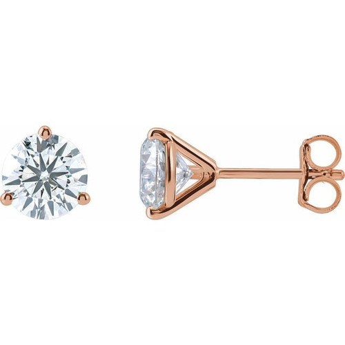 White Lab-Grown Diamond Earrings in 14 Karat Rose Gold 1 1/2 Carat Lab-Grown Diamond Stud Earrings.