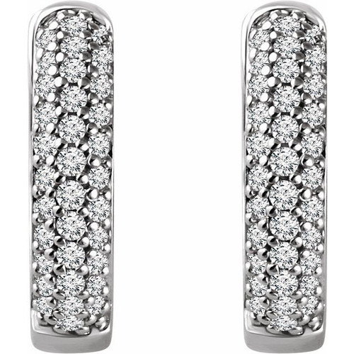 14 Karat White Gold 0.33 Carat Diamond Hoop Earrings.