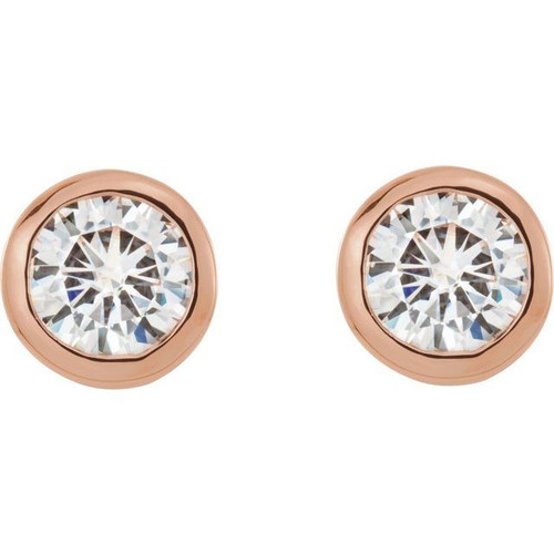 Created Moissanite Earrings in 14 Karat Rose Gold 5 mm Round Forever One Moissanite Earrings .