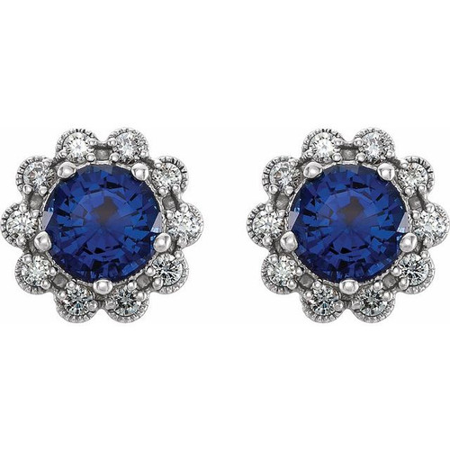 Platinum Blue Sapphire & 0.33 Carat Diamond Earrings.
