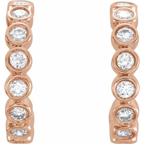 14 Karat Rose Gold 0.25 Carat Diamond Bezel Set J-Hoop Earrings