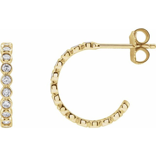 14 Karat Yellow Gold 0.40 Carat Diamond Bezel Set J-Hoop Earrings
