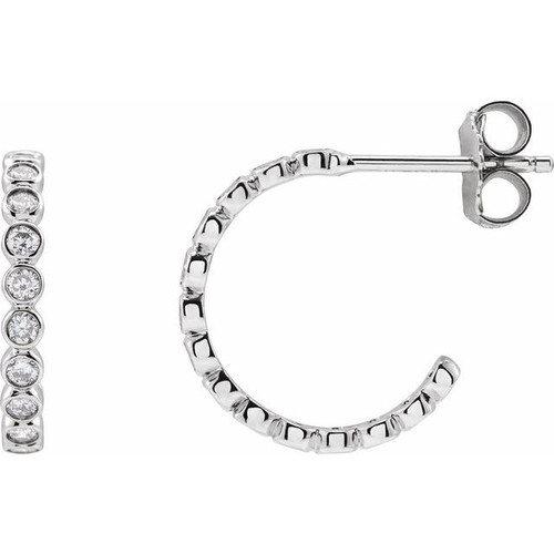 Platinum 0.40 Carat Diamond Bezel Set J-Hoop Earrings