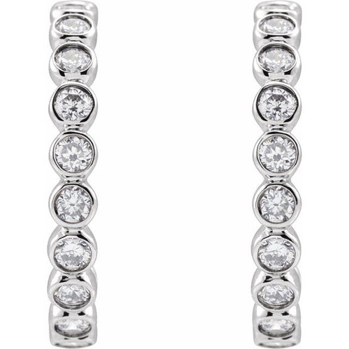 Platinum 0.40 Carat Diamond Bezel Set J-Hoop Earrings