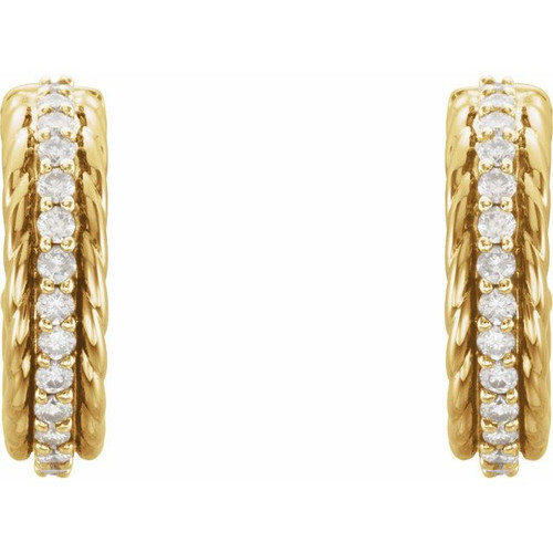 14 Karat Yellow Gold 0.20 Carat Diamond Hoop Earrings.